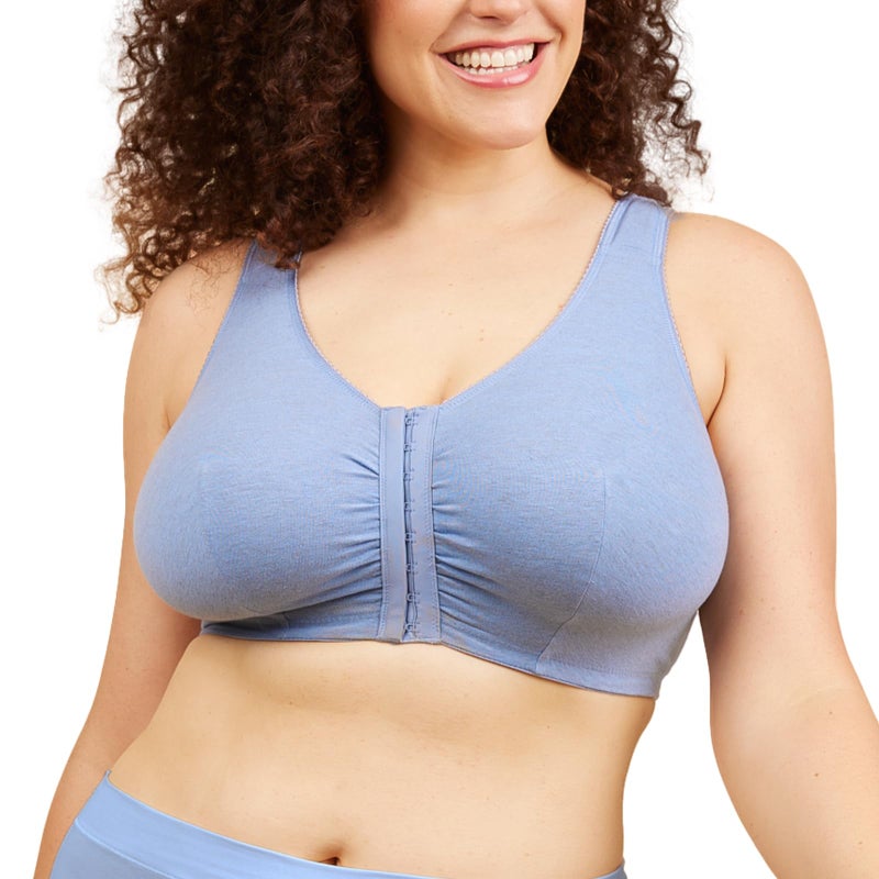 Leading Lady Women's Plus-Size Cotton Sleep Most Comfortable Bra, Heather Blue, 34C/D/DD - Image 1